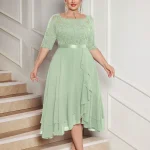 Plus Size Floral Lace Chiffon Cocktail Dress with Ruffle Hem 6 | PricZone Plus Size Floral Lace Chiffon Cocktail Dress with Ruffle Hem 6 | PricZone