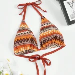 Adjustable Halter Triangle Bikini Top with Ethnic Print Trim 5 | PricZone