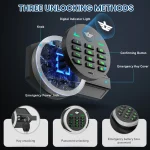 Heavy Duty Large Safe with Dual Alarm System Home 2 | PricZone Composite infographic showing three unlocking methods for a safe key password and emergency password battery option with labels and a close up of the keypad and inner circuitry | PricZone