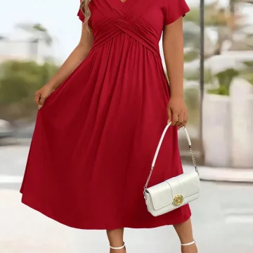 Plus Size Solid Color Twist Front Midi Dress 1 | PricZone