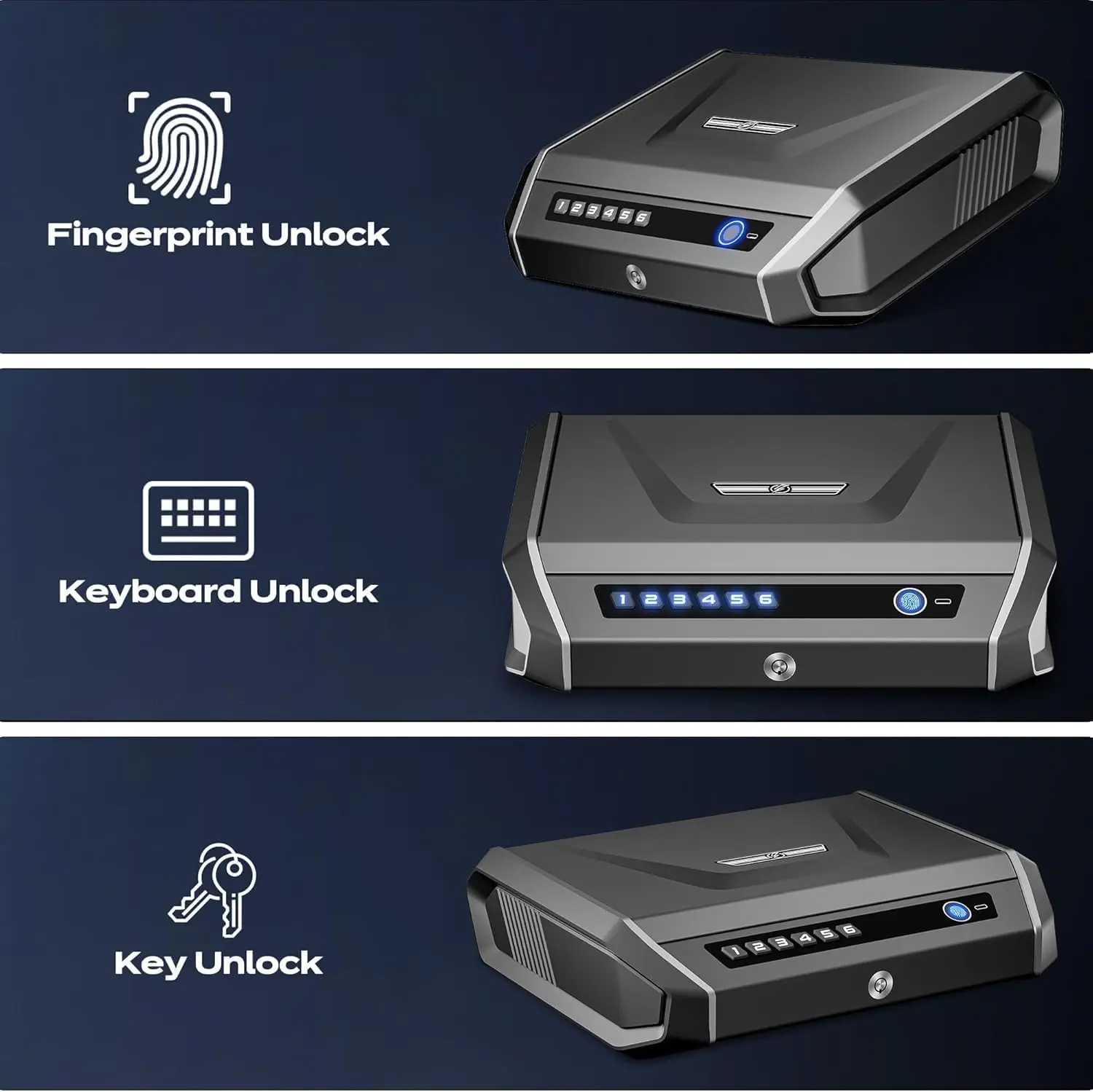 Biometric Gun Safe 0.1S Quick Access for 2-4 Pistols 9