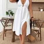 Plus Size Womens Summer Solid Color Spaghetti Strap Dress 6 | PricZone
