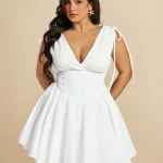 Plus Size VNeck Drawstring Puffy Mini Dress 6 | PricZone Plus Size V Neck Drawstring Puffy Mini Dress 6 | PricZone