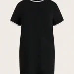 Plus Size Black T Shirt Dress with White Trim Collar 4 | PricZone