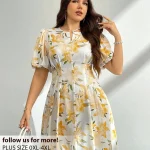 Plus Size Floral Print Midi Dress with Puff Sleeves 1 | PricZone Plus Size Floral Print Midi Dress with Puff Sleeves 1 | PricZone