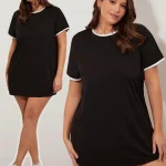 Plus Size Black T Shirt Dress with White Trim Collar 3 | PricZone