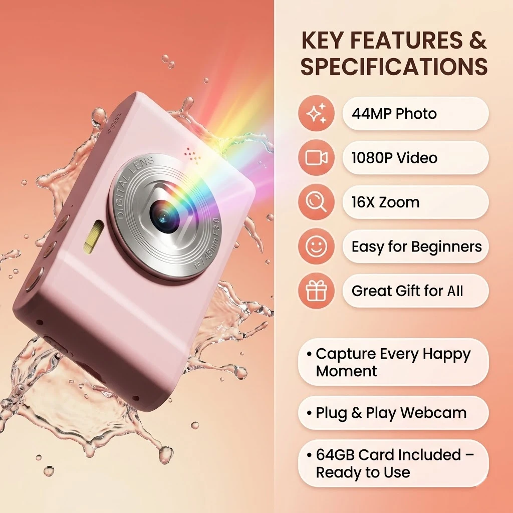 Funny Panda Pink Digital Camera 44Mp 1080P Vlogging 3 | PricZone Funny Panda Pink Digital Camera 44Mp 1080P Vlogging 3 | PricZone
