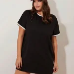 Plus Size Black T Shirt Dress with White Trim Collar 6 | PricZone