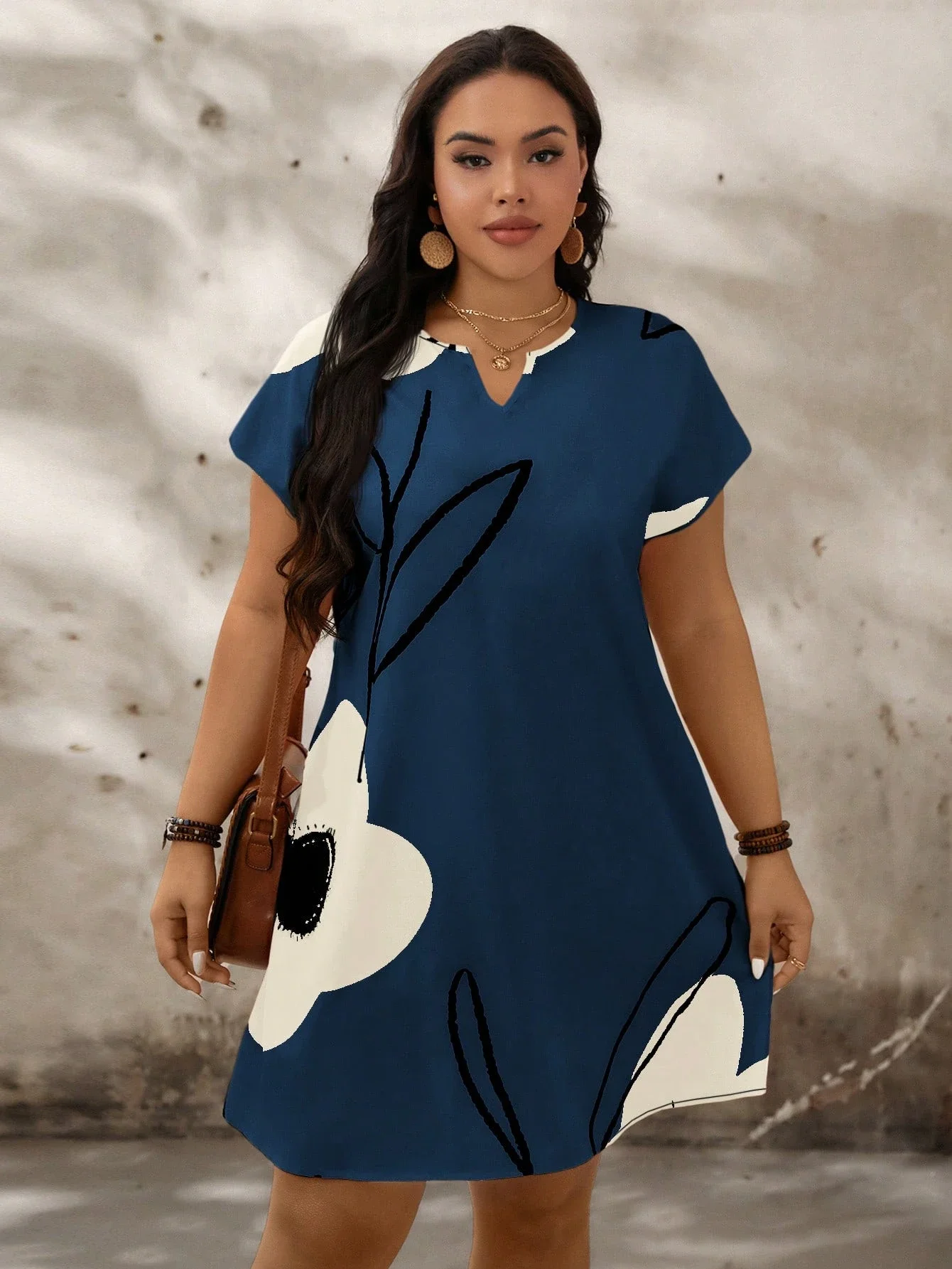 Plus Size Floral Notch VNeck Batwing Sleeve Summer Dress 4 | PricZone Plus Size Floral Notch V Neck Batwing Sleeve Summer Dress 4 | PricZone