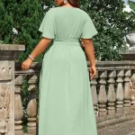 Plus Size Solid Color Wrap Neck Maxi Dress for Formal 6 | PricZone