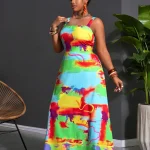 Plus Size Color Block Spaghetti Strap Loose Maxi Dress 6 | PricZone
