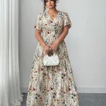 Plus Size Womens Ditsy Floral V Neck Maxi Dress 5 | PricZone