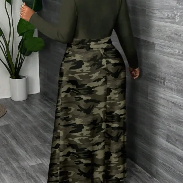 Autumn Winter Camouflage Print Maxi Dress for Plus Size 1 | PricZone