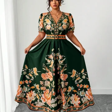 Plus Size Bohemian Floral V Neck Maxi Dress 1 | PricZone