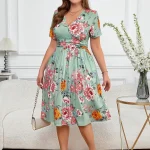 Plus Size Womens Floral Wrap Dress with Pockets 2 | PricZone Plus Size Womens Floral Wrap Dress with Pockets 2 | PricZone