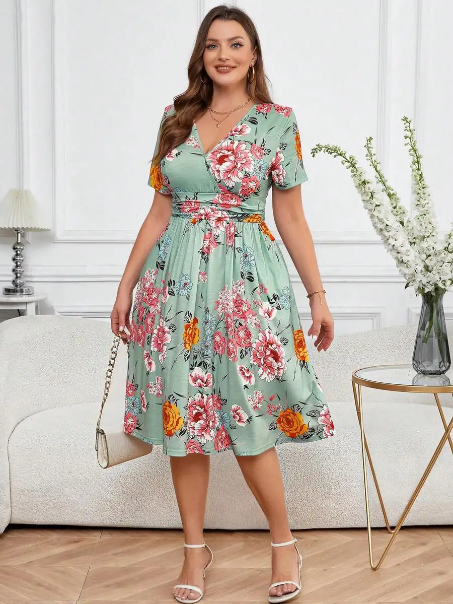 Plus Size Womens Floral Wrap Dress with Pockets 2 | PricZone Plus Size Womens Floral Wrap Dress with Pockets 2 | PricZone