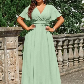 Plus Size Solid Color Wrap Neck Maxi Dress for Formal 2