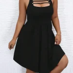 Plus Size Solid Hollow Out Spaghetti Strap Sleeveless Mini 6 | PricZone