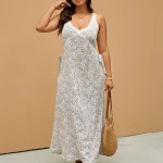 Plus Size Ditsy Floral Lace Maxi Dress with Tie Side Strap 2 | PricZone Plus Size Ditsy Floral Lace Maxi Dress with Tie Side Strap 2 | PricZone