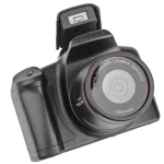 1080P 16MP Digital Camera with 16X Zoom and 24 Inch LCD 5 | PricZone Compact black video camera with a 16x zoom lens and a pop up flash on top front right view | PricZone
