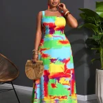 Plus Size Color Block Spaghetti Strap Loose Maxi Dress 1 | PricZone