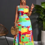 Plus Size Color Block Spaghetti Strap Loose Maxi Dress 3 | PricZone