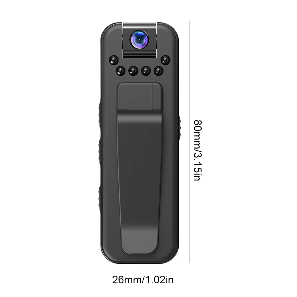 Back view of a rugged black smartphone case with a built-in belt clip and fold-out stand; camera lens at the top and four small sensor holes visible, dimensions 80 mm by 26 mm (3.15 in by 1.02 in).