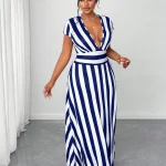 Plus Size Womens Summer Striped Maxi Dress 3 | PricZone