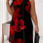 Plus Size Red Tropical Floral Print Halter Neck Summer Dress 3 | PricZone Plus Size Red Tropical Floral Print Halter Neck Summer Dress 3 | PricZone