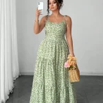 Light Green Tiny Floral Tiered Maxi Dress with Tie Shoulder 4 | PricZone Light Green Tiny Floral Tiered Maxi Dress with Tie Shoulder 4 | PricZone