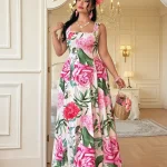 Floral Print Floor Length Dress for Women Plus Size 3 | PricZone