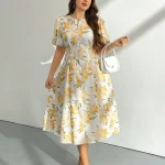 Plus Size Floral Print Midi Dress with Puff Sleeves 2 | PricZone Plus Size Floral Print Midi Dress with Puff Sleeves 2 | PricZone