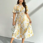 Plus Size Floral Print Midi Dress with Puff Sleeves 4 | PricZone Plus Size Floral Print Midi Dress with Puff Sleeves 4 | PricZone