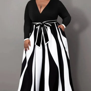 Plus Size Semi Formal Maxi Dresses with Geometric Print 1