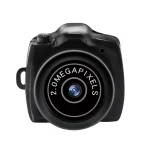Y2000 Portable Video Audio Recorder Camcorder Monitor 6 | PricZone Black compact action camera with a large circular lens and 2OMEGAPIXELS text on the lens positioned on a white background | PricZone