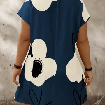 Plus Size Floral Notch V Neck Batwing Sleeve Summer Dress 1 | PricZone