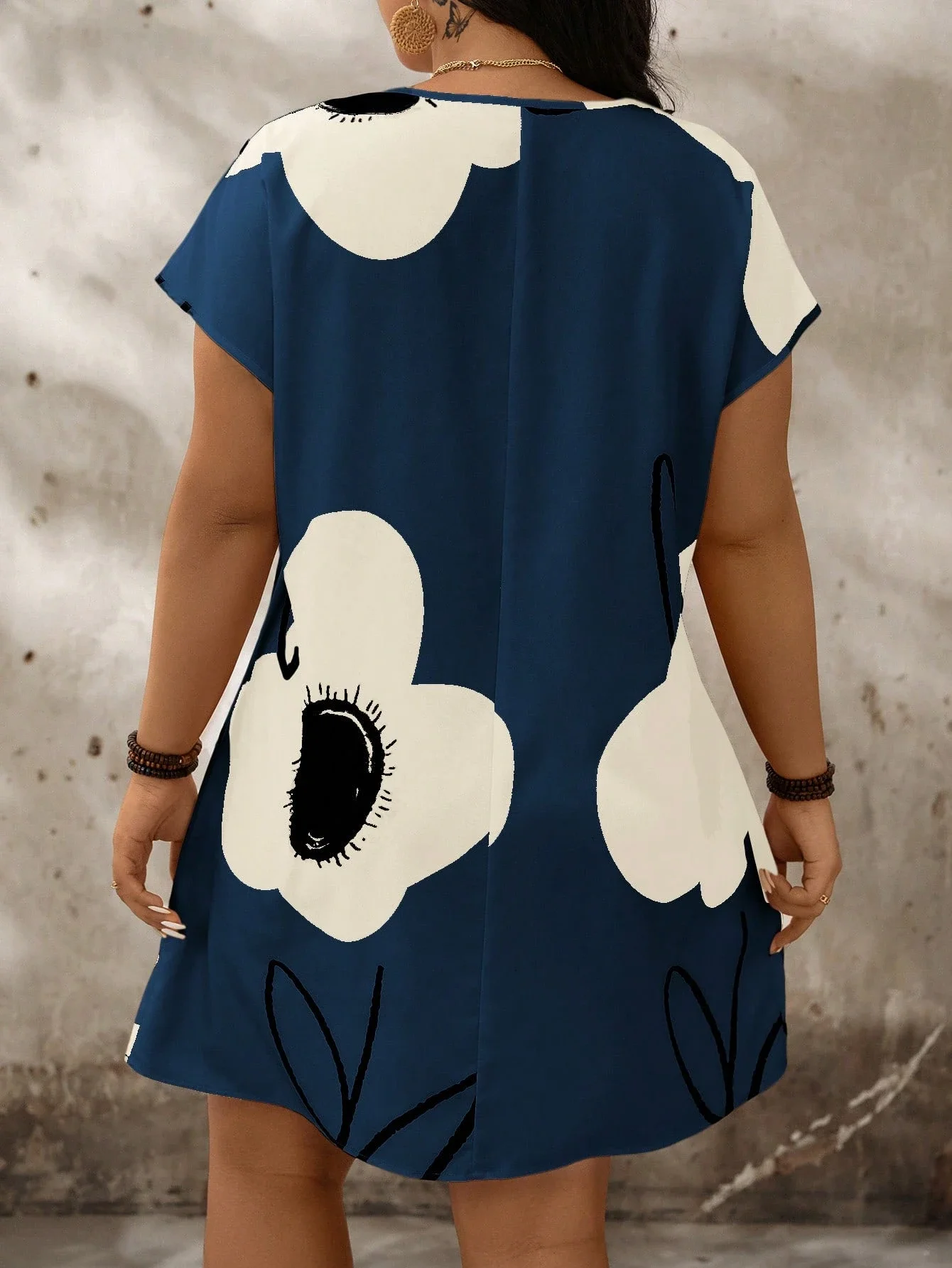 Plus Size Floral Notch VNeck Batwing Sleeve Summer Dress 1 | PricZone Plus Size Floral Notch V Neck Batwing Sleeve Summer Dress 1 | PricZone