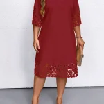 Plus Size Burgundy Hollow Out Summer Dress 5 | PricZone Plus Size Burgundy Hollow Out Summer Dress 5 | PricZone