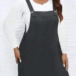Plus Size Solid Color Minimalist Casual Pinafore Dress 5 | PricZone