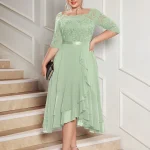 Plus Size Floral Lace Chiffon Cocktail Dress with Ruffle Hem 4 | PricZone Plus Size Floral Lace Chiffon Cocktail Dress with Ruffle Hem 4 | PricZone