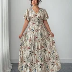 Plus Size Womens Ditsy Floral V Neck Maxi Dress 1 | PricZone