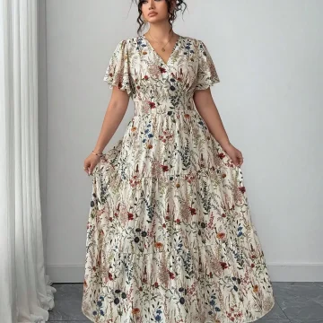 Plus Size Womens Ditsy Floral V Neck Maxi Dress 1 | PricZone