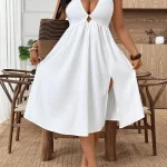 Plus Size Womens Summer Solid Color Spaghetti Strap Dress 5 | PricZone