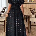 Plus Size Heart Print V Neck Maxi Dress with High Slit 3 | PricZone