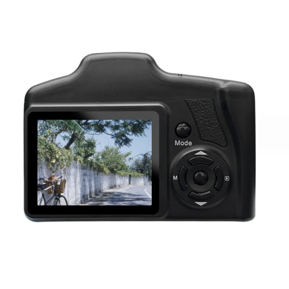 Compact dash camera with color LCD screen displaying a street scene