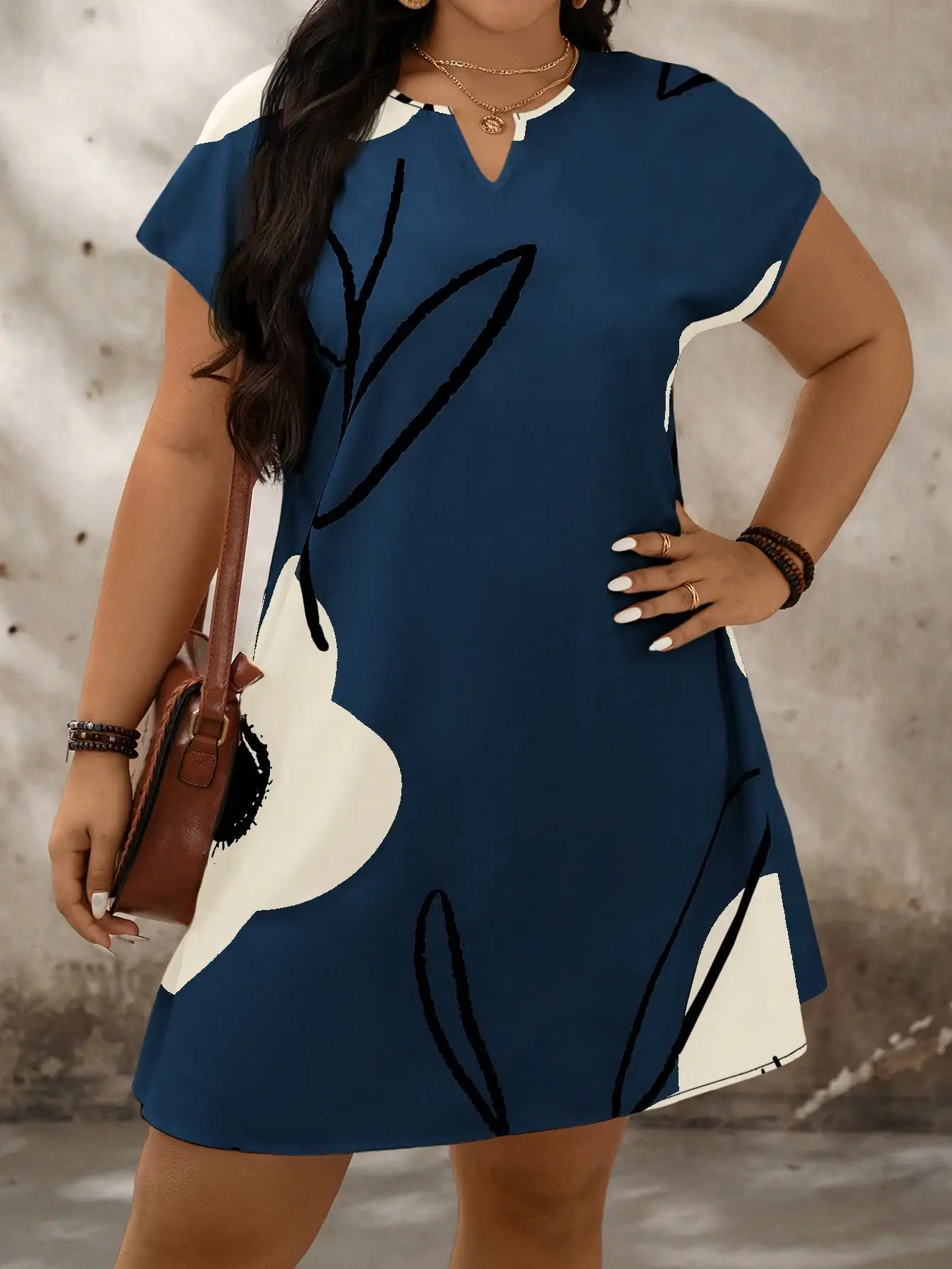 Plus Size Floral Notch VNeck Batwing Sleeve Summer Dress 2 | PricZone Plus Size Floral Notch V Neck Batwing Sleeve Summer Dress 2 | PricZone
