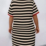 Plus Size Striped V Neck Dress with Red Trim 1 | PricZone