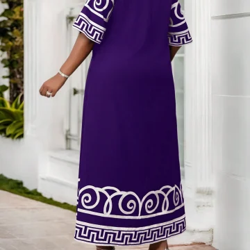 Purple Plus Size Greek Key Pattern Maxi Dress 1 | PricZone