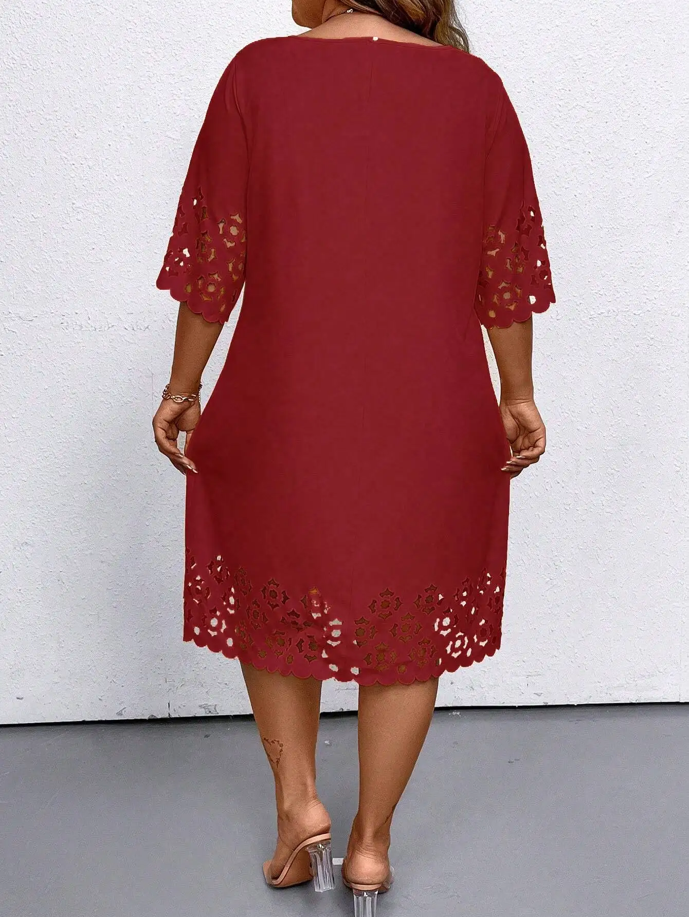 Plus Size Burgundy Hollow Out Summer Dress 6 | PricZone Plus Size Burgundy Hollow Out Summer Dress 6 | PricZone