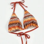 Adjustable Halter Triangle Bikini Top with Ethnic Print Trim 6 | PricZone